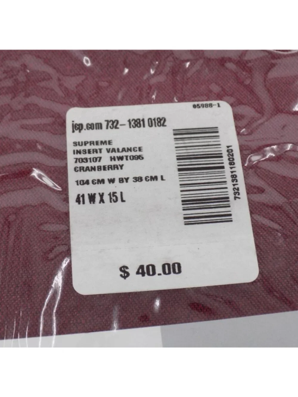 JCPenney Home Collection One Tailored Valance Cranberry 41W x 15L New in Package